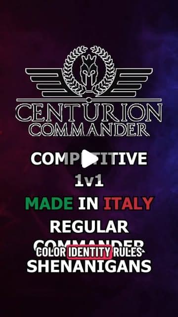 The Centurion Commander logo, captioned: competitive 1v1, made in Italy, regular Commander